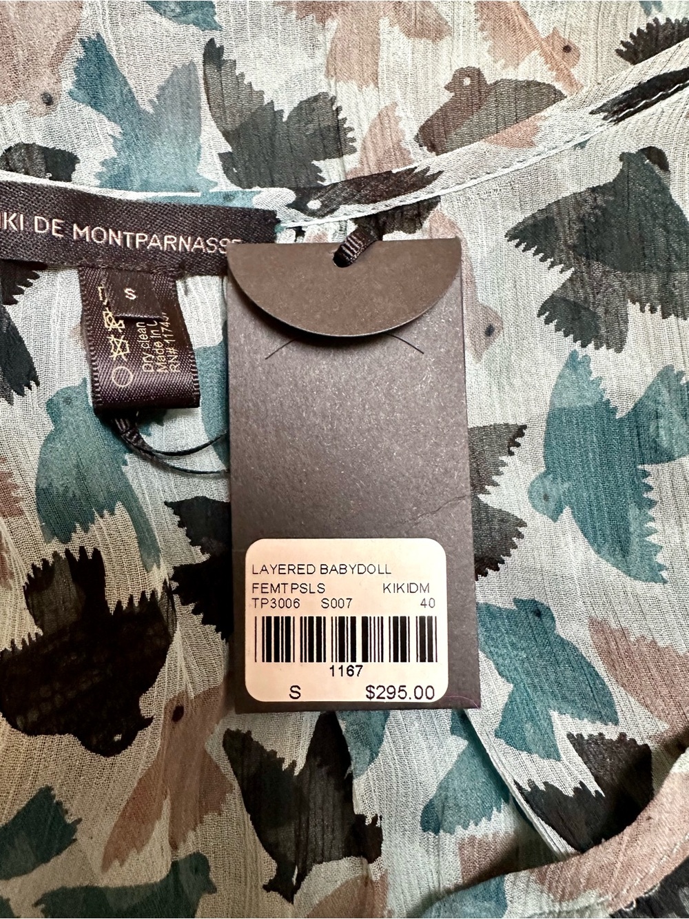 Layered Babydoll top by KIKI DE MONTPARNASSE - Teal & Black Bird Print - Picture 3 of 3